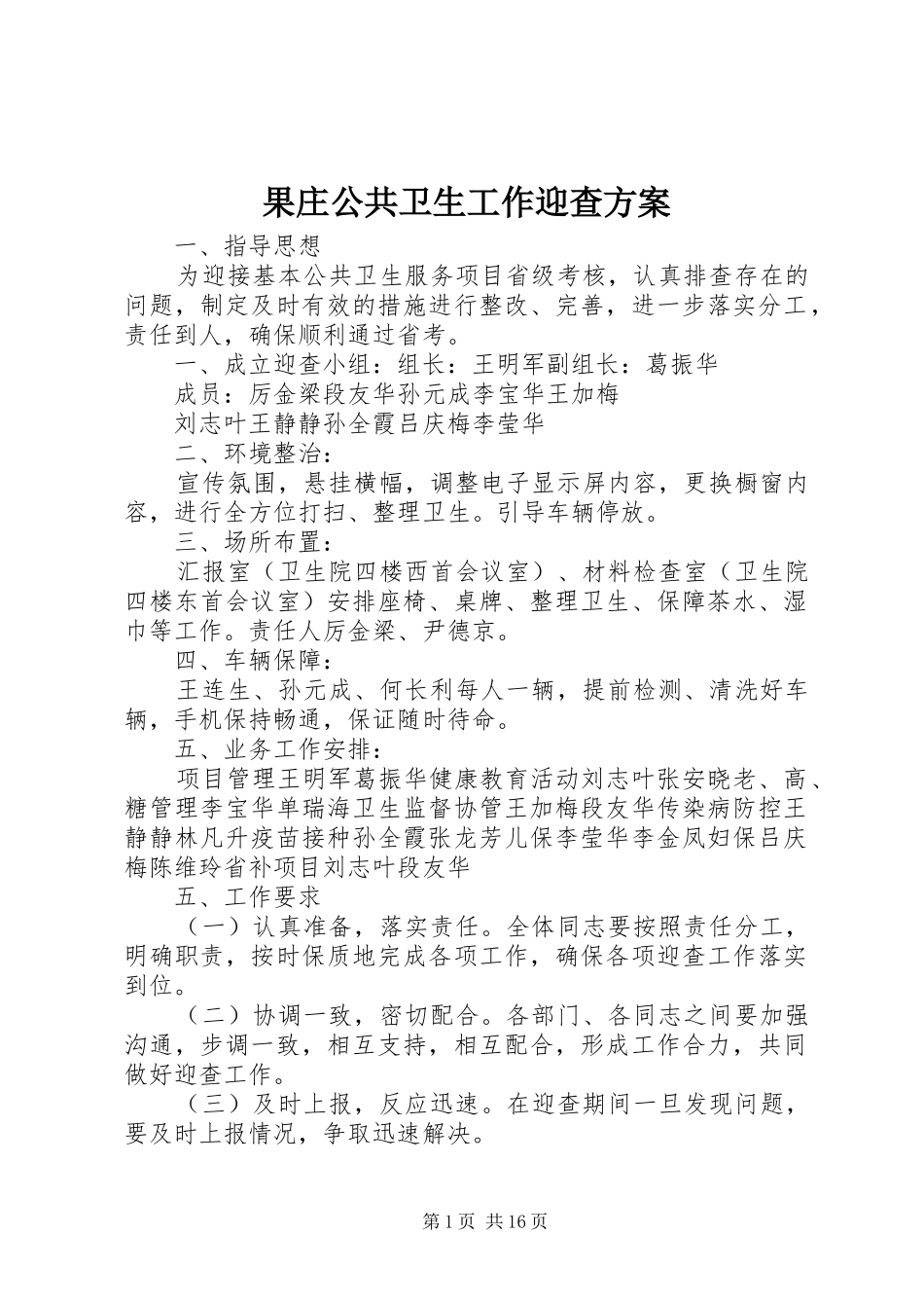 果庄公共卫生工作迎查方案_第1页
