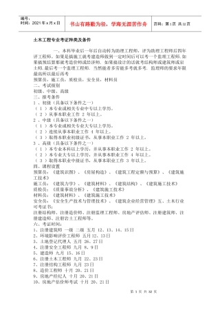 工程专业考证种类及条件