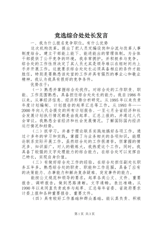 竞选综合处处长发言稿