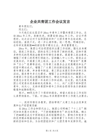企业共青团工作会议发言材料