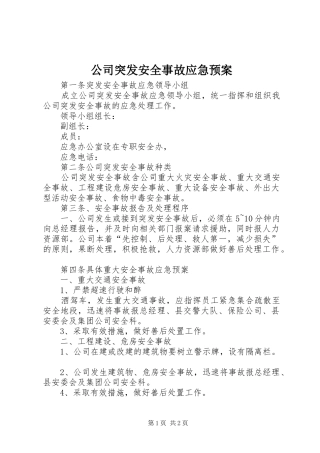公司突发安全事故应急预案