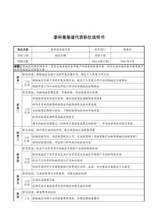 山谷蓝&泰科曼贸易公司泰科曼渠道代表职位说明书