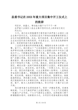 县委书记在20XX年重大项目集中开工仪式上的演讲致辞(4)