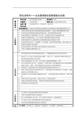 岗位说明书——企业管理部经营管理副总经理