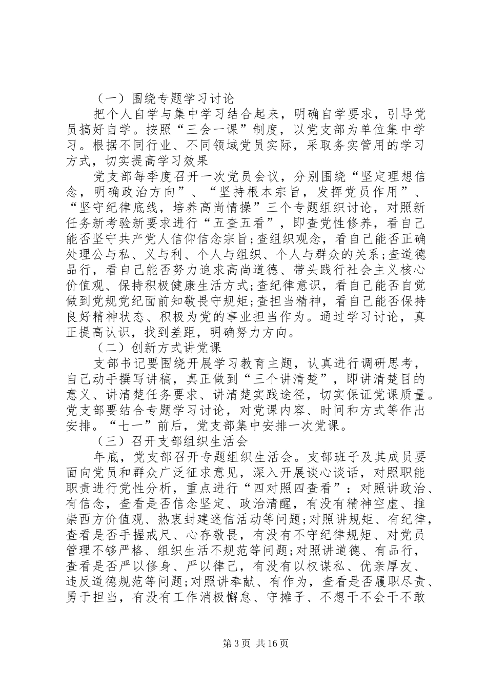 高庄村党支部两学一做整改方案_第3页