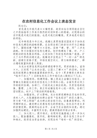 在农村信息化工作会议上表态发言稿