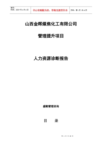 山西金晖煤焦化工公司人力资源诊断报告