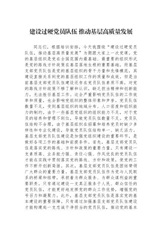 建设过硬党员队伍 推动基层高质量发展