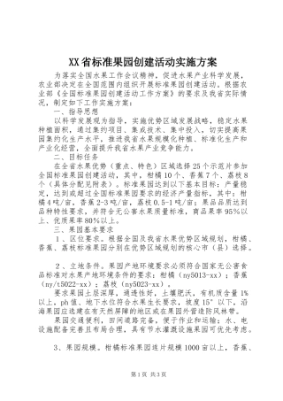 XX省标准果园创建活动实施方案