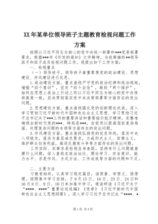 XX年某单位领导班子主题教育检视问题工作方案