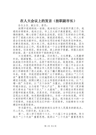 在人大会议上的发言稿（挂职副市长）