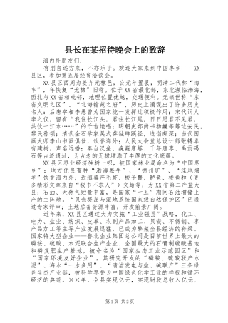 县长在某招待晚会上的致辞演讲(5)