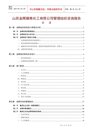 山西金晖煤焦化工有限公司管理组织咨询报告