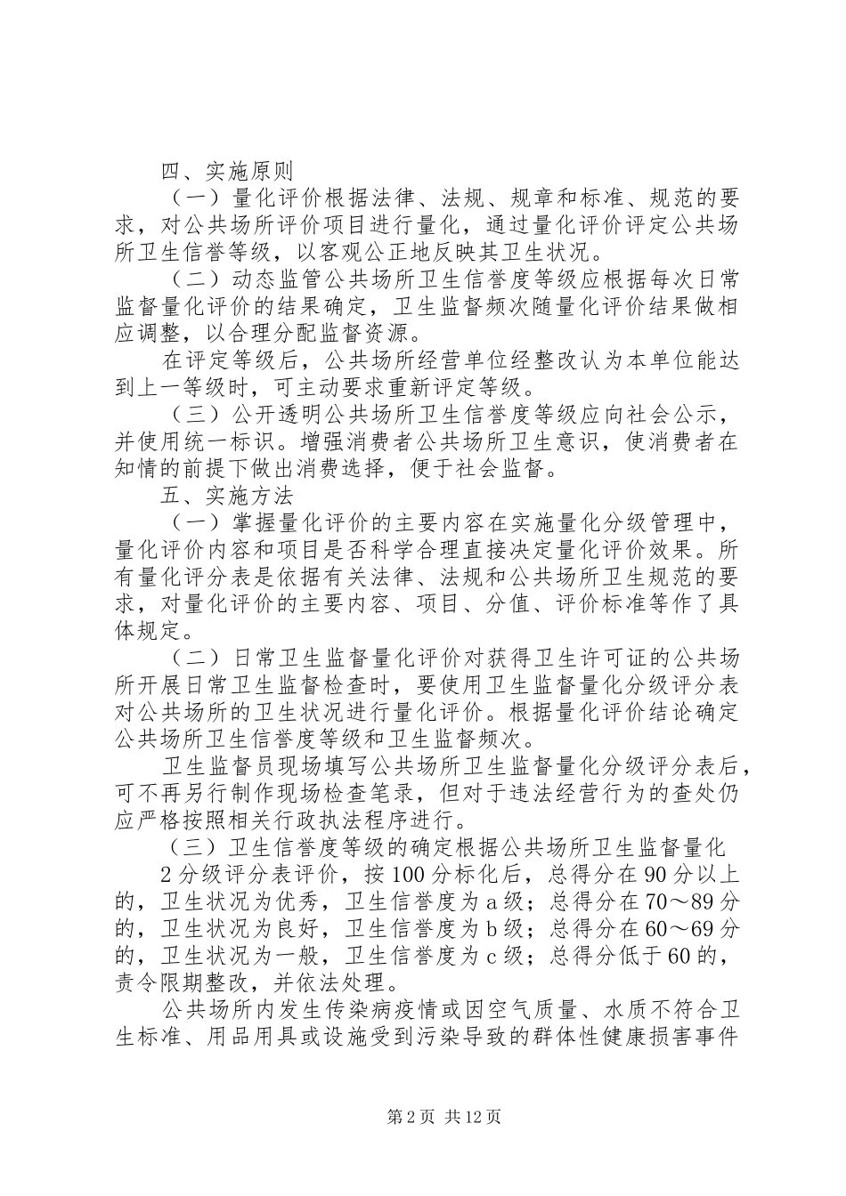 公共场所卫生监督量化分级管理制度实施方案[5篇模版]_第2页
