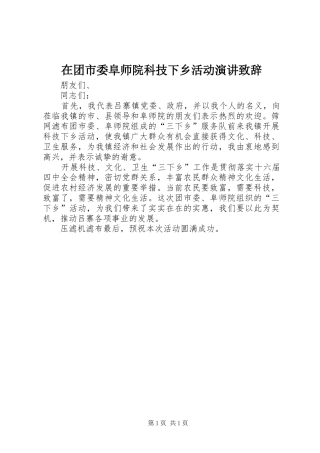 在团市委阜师院科技下乡活动演讲演讲致辞