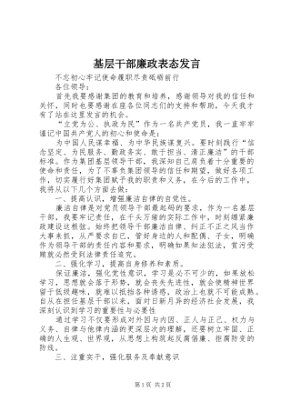 基层干部廉政表态发言稿