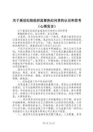 关于基层纪检组织监督执纪问责的认识和思考（心得发言稿）
