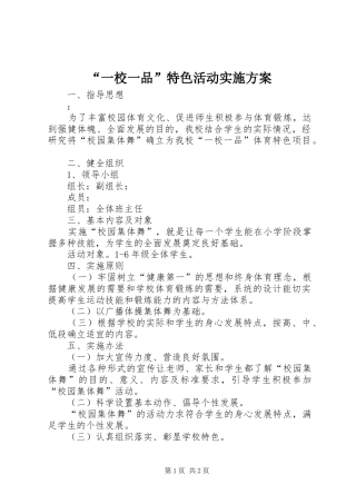 “一校一品”特色活动实施方案