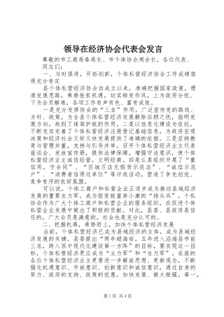 领导在经济协会代表会发言稿