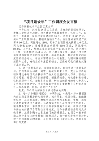 “项目建设年”工作调度会发言