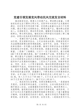 党建引领发展党风带动民风交流发言材料提纲