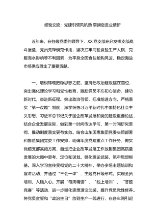 经验交流：党建引领风帆劲 擎旗奋进业绩新