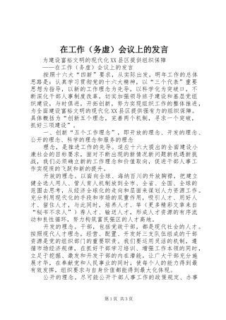 在工作（务虚）会议上的发言稿