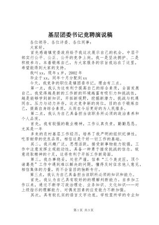 基层团委书记竞聘演说