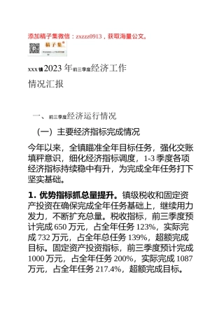 镇经济运行工作汇报材料