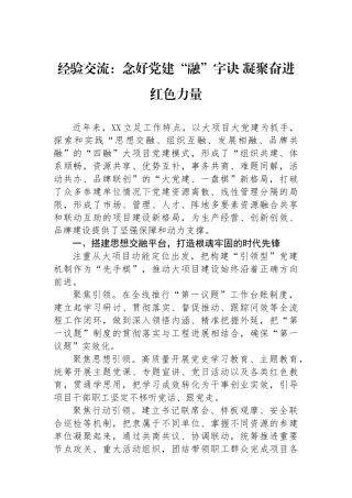 经验交流：念好党建“融”字诀 凝聚奋进红色力量