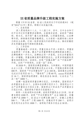 XX省质量品牌升级工程实施方案