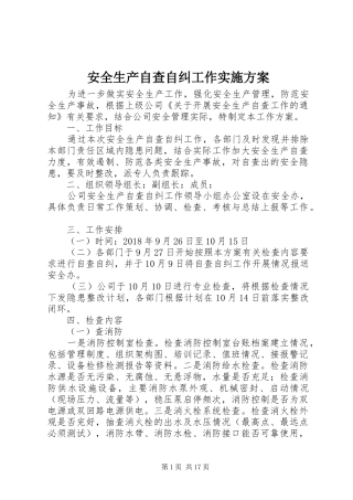 安全生产自查自纠工作实施方案