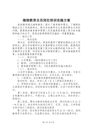 继续教育全员岗位培训实施方案