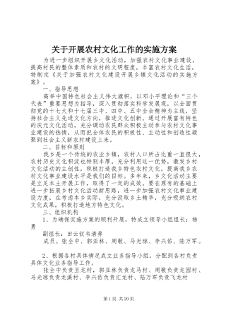关于开展农村文化工作的实施方案