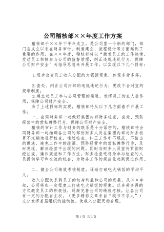 公司稽核部××年度工作方案