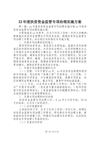 XX年度扶贫资金监管专项治理实施方案