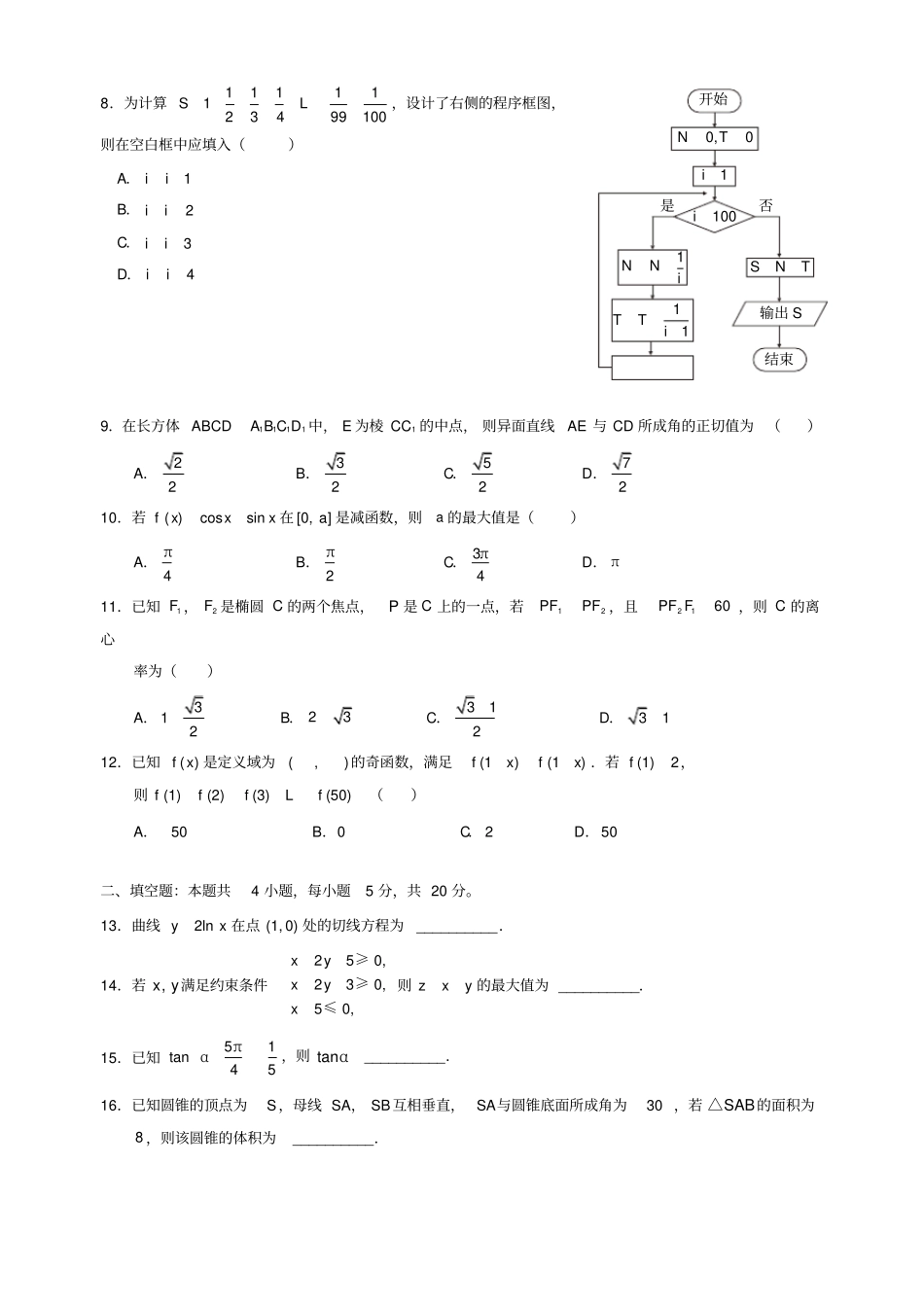 2018年全国II卷文科数学(含答案)_第2页