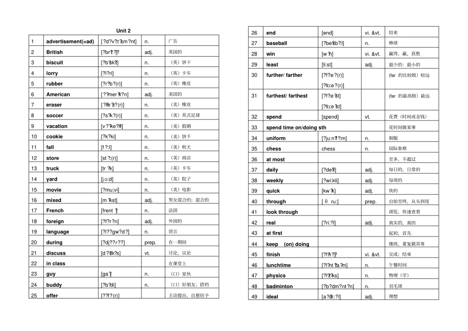 八年级上译林英语单词_第2页