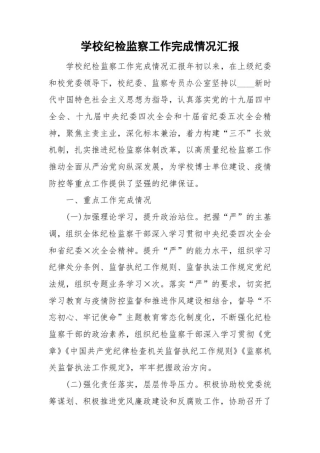 学校纪检监察工作完成情况汇报