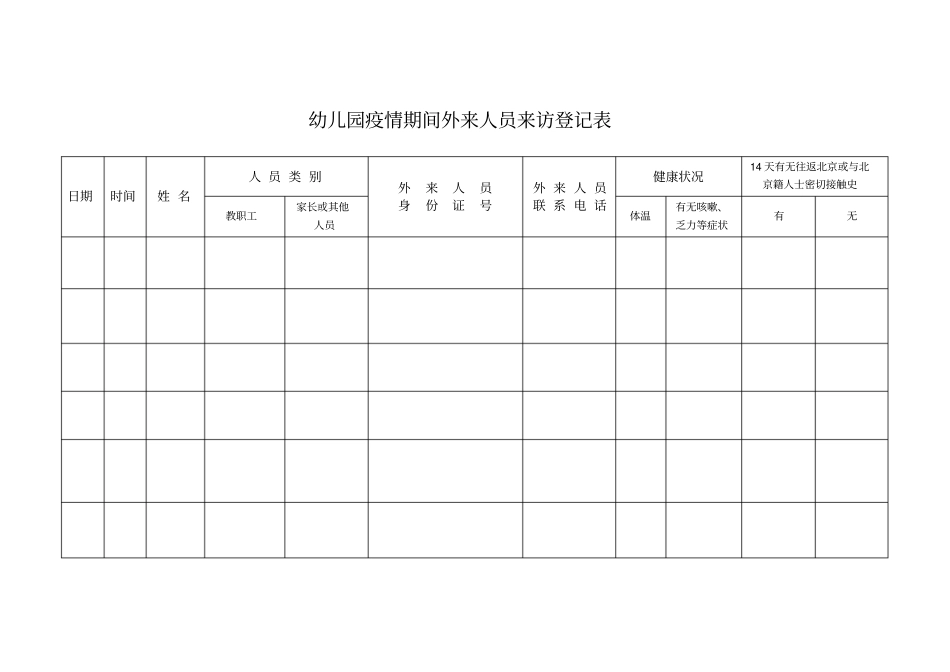 幼儿园疫情期间外来人员登记表_第1页
