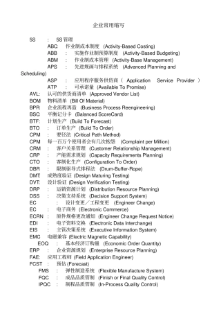 企业常用缩写中英文对照