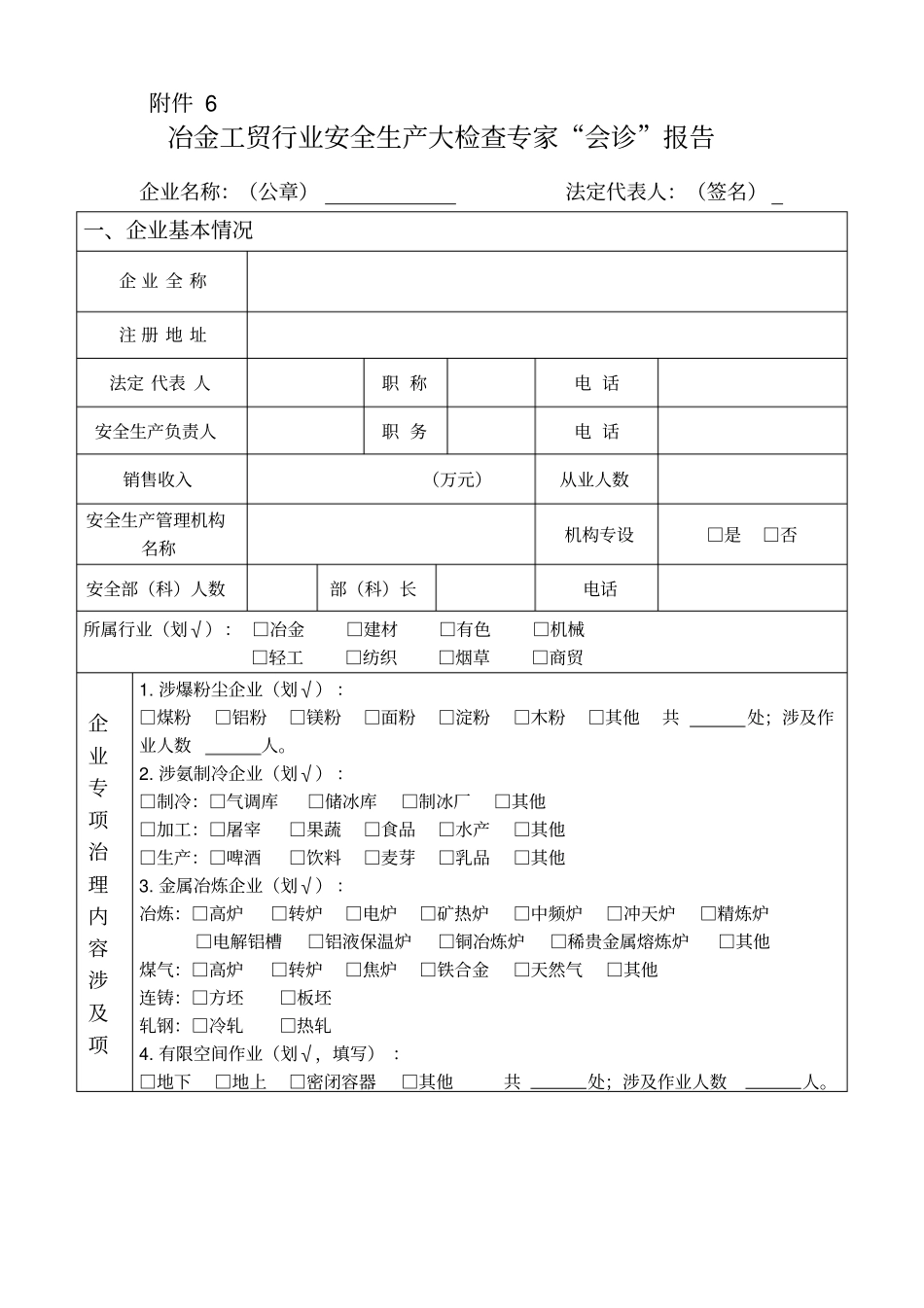 冶金工贸行业安全生产大检查专家会诊报告_第1页