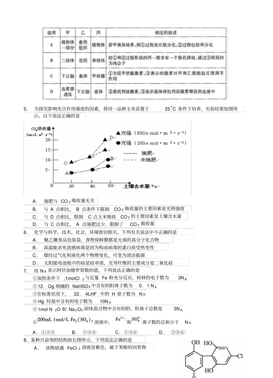 四川省南充市高2019届第二次高考适应性考试理综_第2页