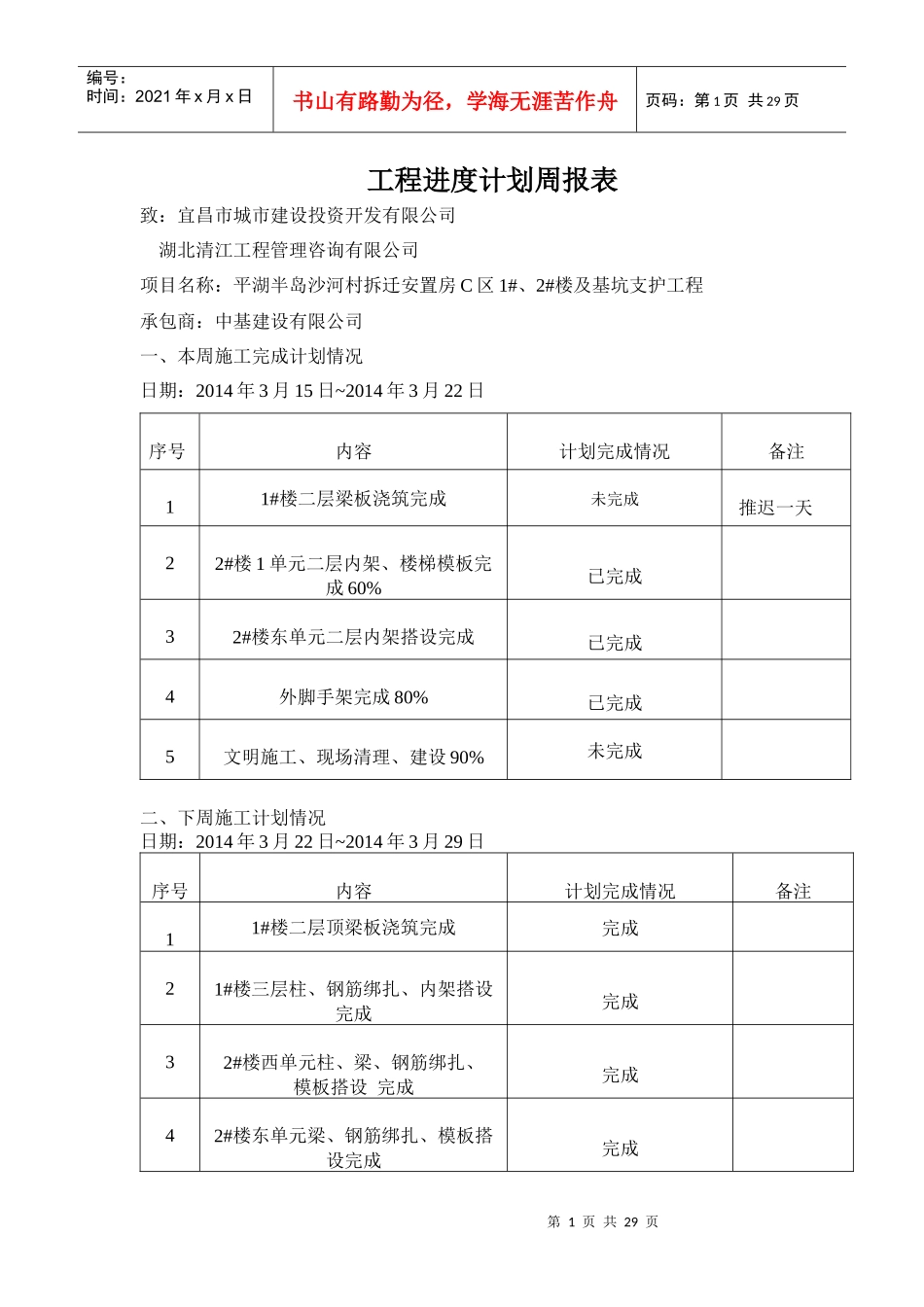 工程进度计划周报表_第1页