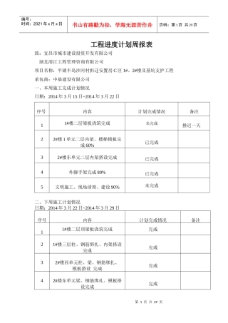 工程进度计划周报表