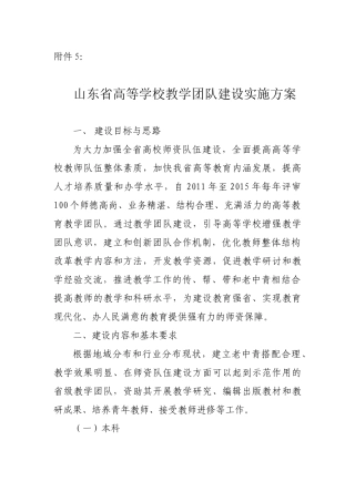 山东省高等学校教学团队建设实施方案