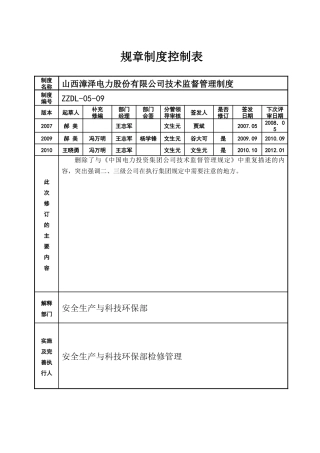 山西漳泽电力股份有限公司技术监督管理制度