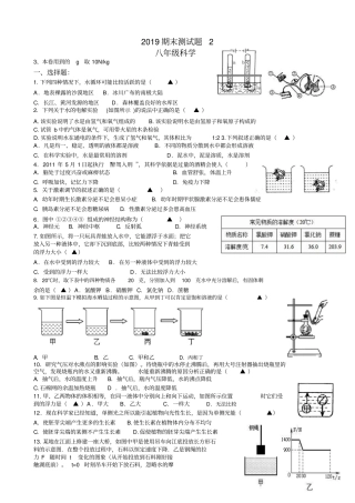 八下科学期末模拟卷及答案