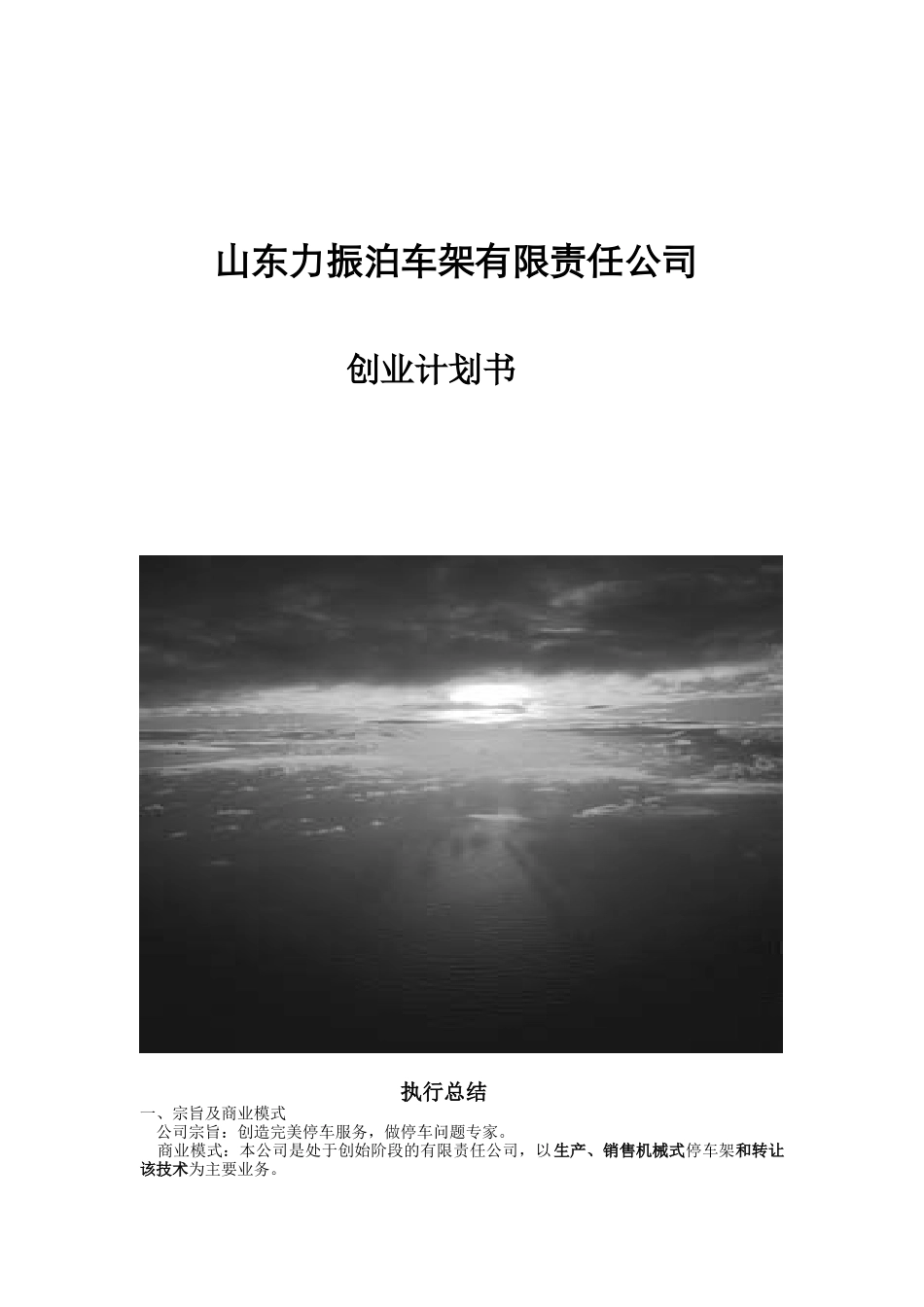 山车力振泊车架有限责任公司创业计划书_第1页