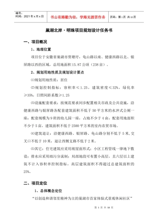 巢湖北岸·明珠项目规划设计任务书